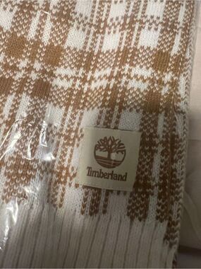 Timberland Cream and Tan Plaid Knit Scarf